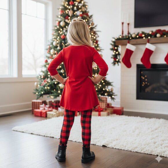 NEW Girls Red Plaid Christmas Leggings, Buttery Soft, Mom and Me Sets Size Small - Picture 4 of 11